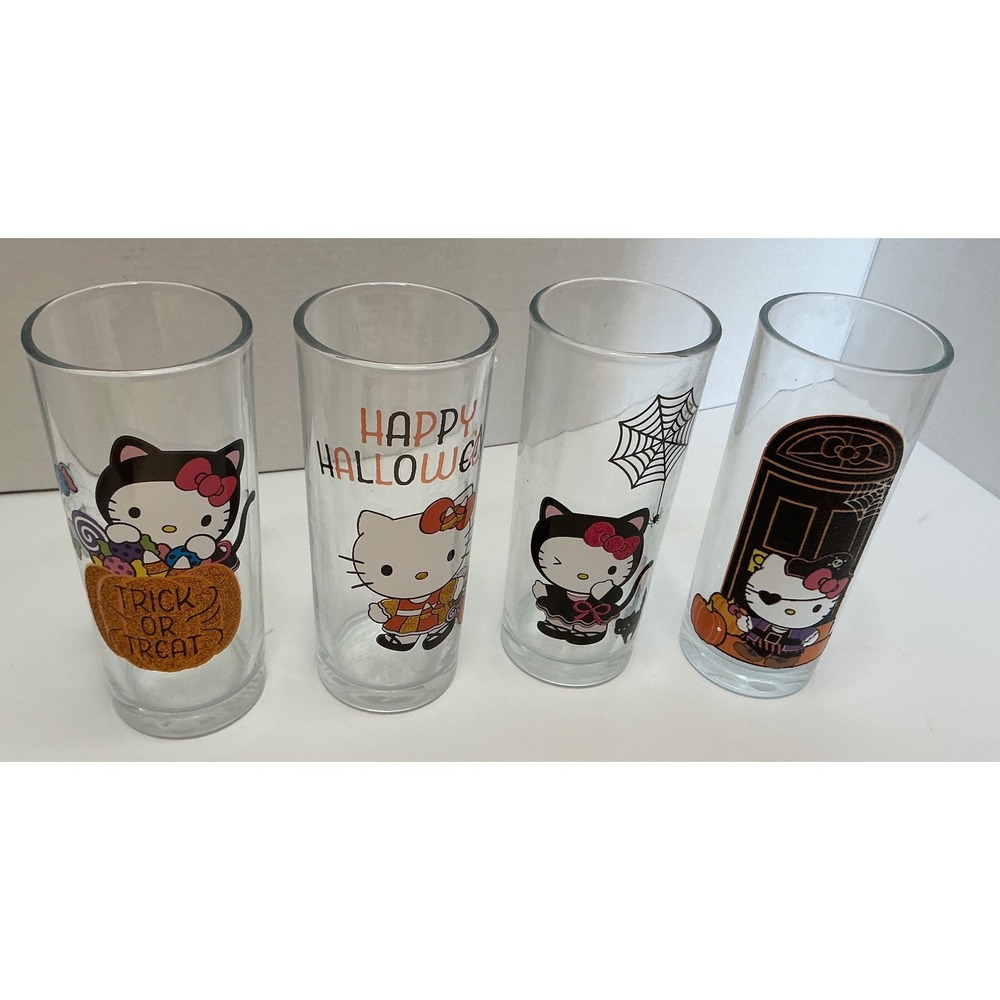Sanrio Hello Kitty Halloween Glasses Set of 4 Trick or Treat Highball 10oz Clear